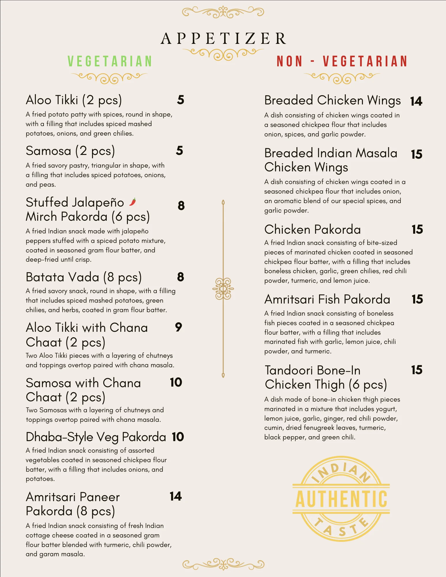 Golden Hours Indian Bistro Dine In Menu Page 2