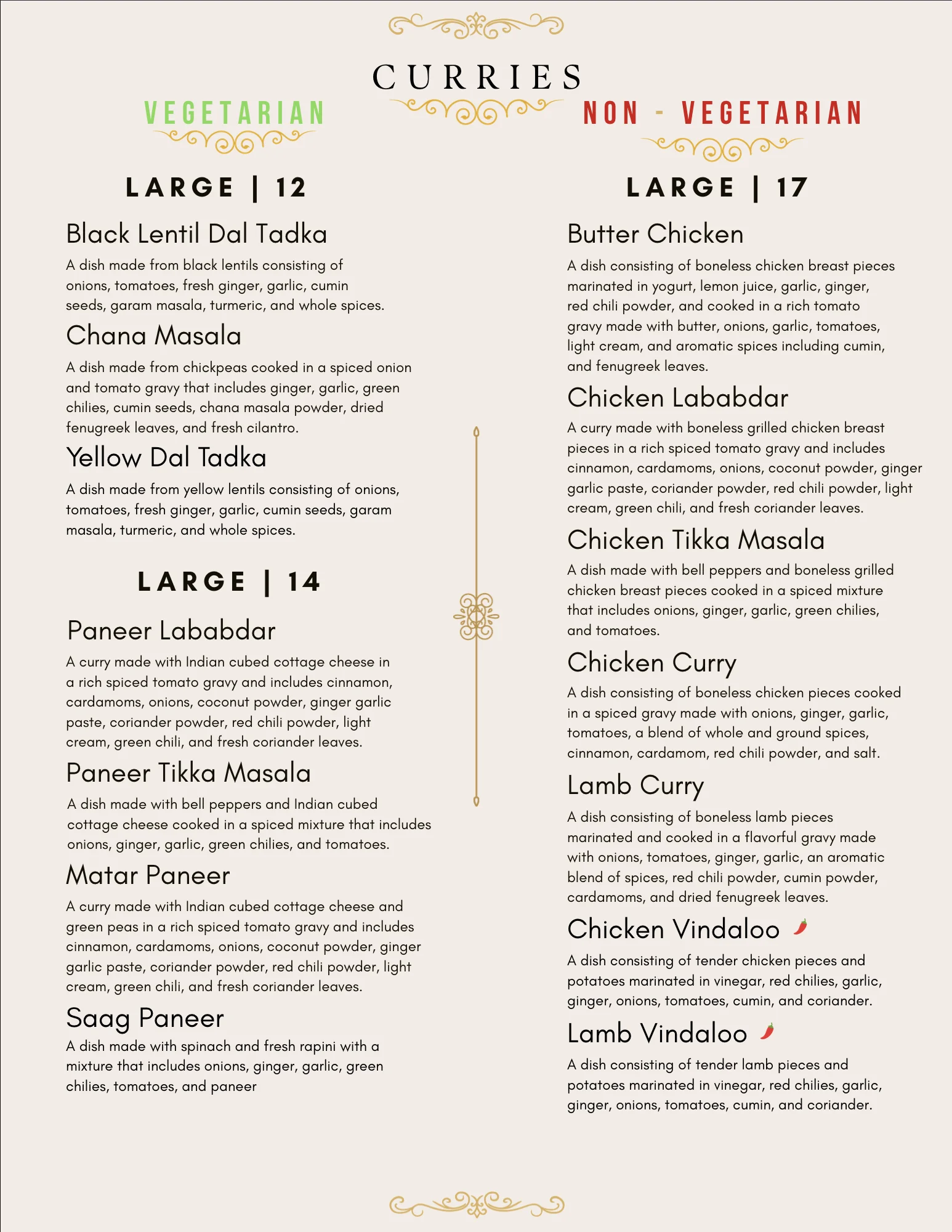 Golden Hours Indian Bistro Dine In Menu Page 3