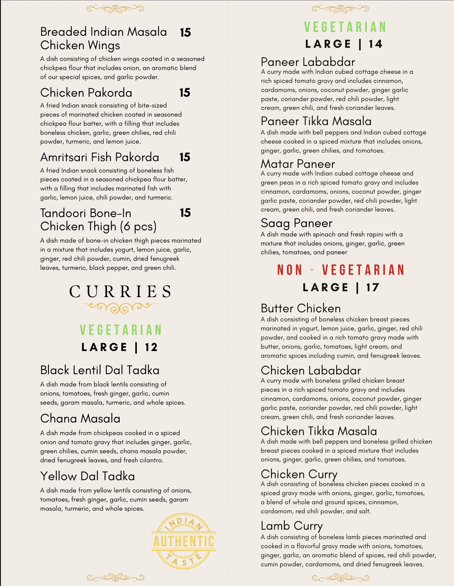 Golden Hours Indian Bistro Takeout Menu Page 3